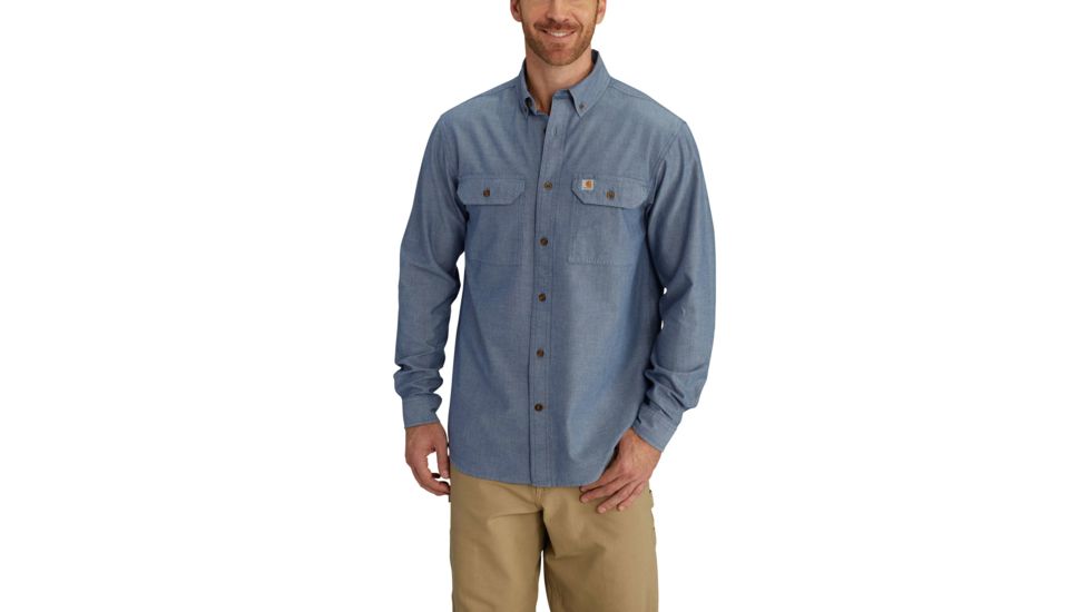 Carhartt Fort Solid Long Sleeve Shirt for Mens, Denim Blue Chambray, 2XL/Regular S202-499-REG-XXL