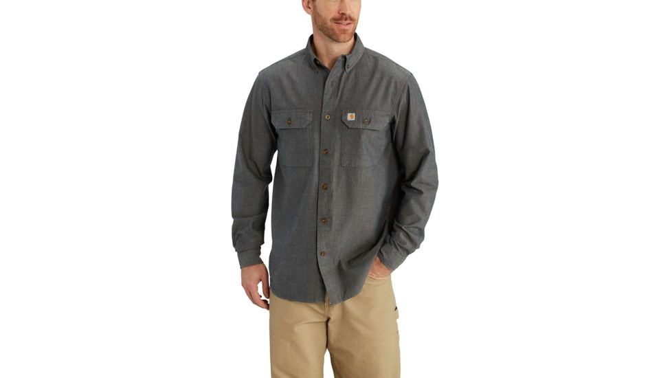 Carhartt Fort Solid Long Sleeve Shirt for Mens, Black Chambray, Large/Regular S202-BKC-REG-LRG