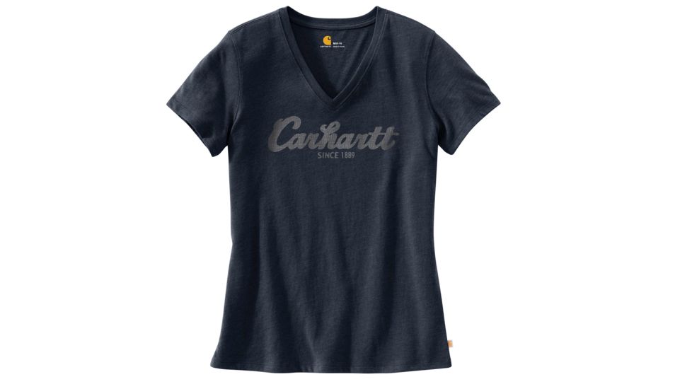 Carhartt Lockhart Graphic Scrpt Logo Short Sleeve V-neck T-shirt - Womens, Dark Indigo Heather, M-REG 103078-462-REG-M
