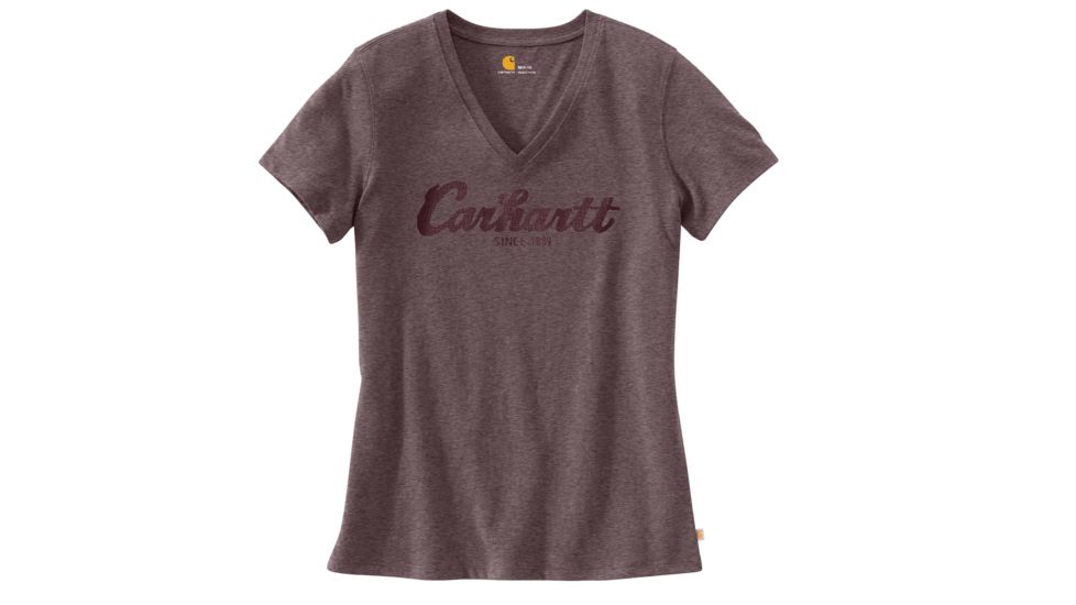 Carhartt Lockhart Graphic Scrpt Logo Short Sleeve V-neck T-shirt - Womens, Sparrow Nep, L-REG 103078-552-REG-L