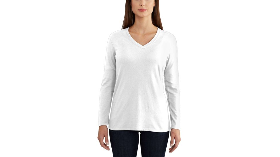 Carhartt Lockhart Long Sleeve V-neck T-shirt - Womens, White, L-REG 102761-100-REG-L