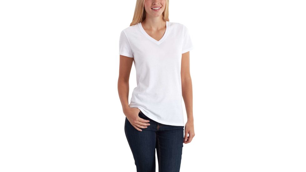 Carhartt Lockhart Short Sleeve Vneck T-Shirt for Womens, White, Extra Large/Regular 102452-100-REG-XL