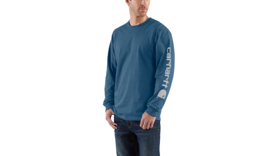 Carhartt Long-Sleeve Graphic Logo T-Shirt - Mens-Stream Blue-Large