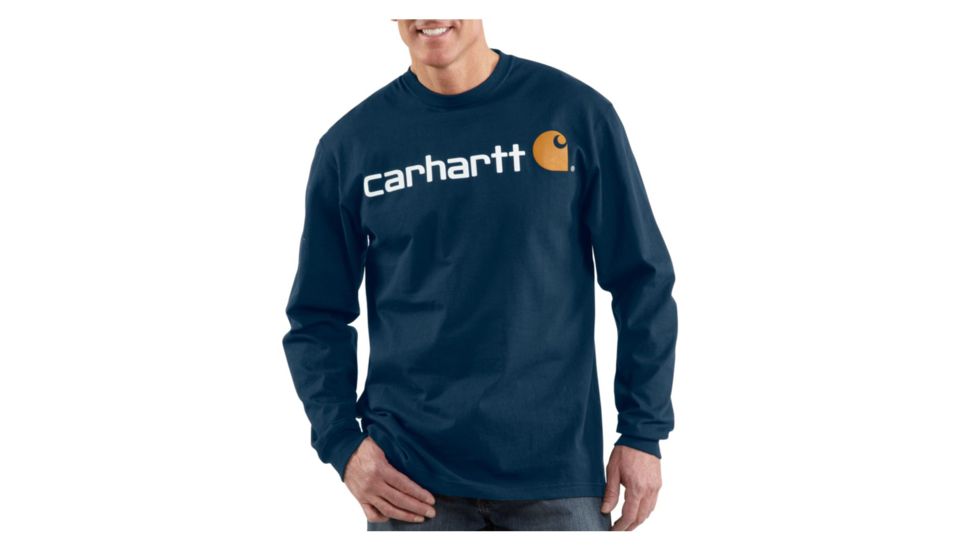 Carhartt Long Sleeve Logo T-Shirt - Men's-Navy-Large
