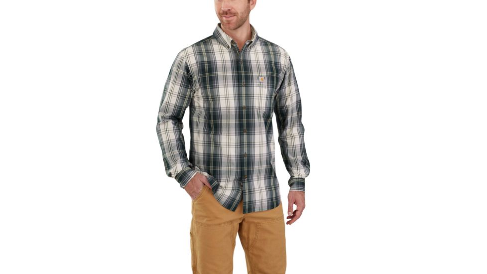 Carhartt Essential Plaid Button Down Long Sleeve Shirt-Men's, Elm, Small, Regular, 103351-305-REG-S