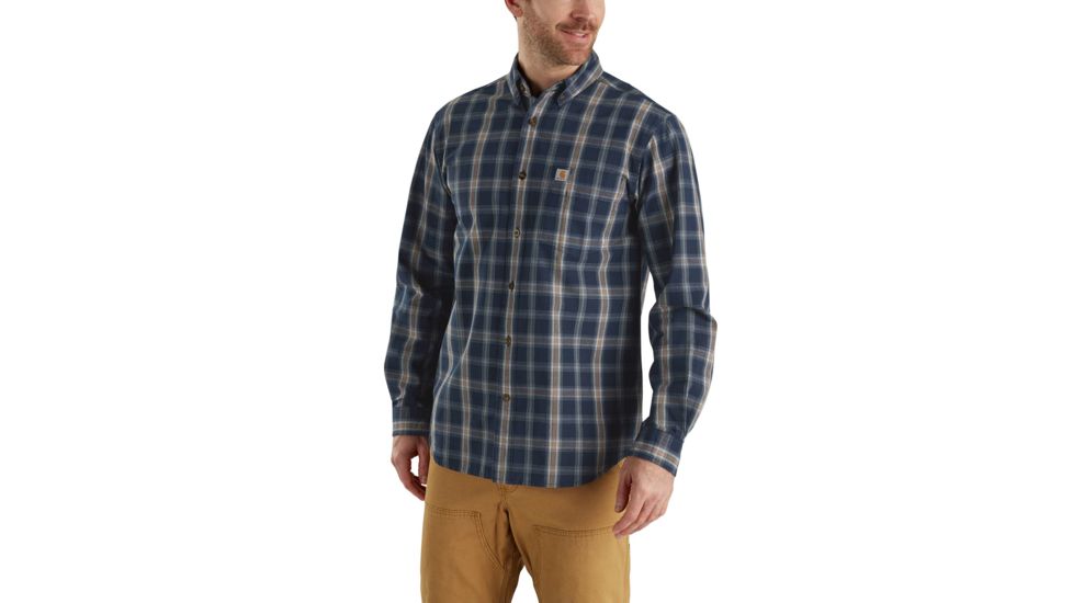 Carhartt Essential Plaid Button Down Long Sleeve Shirt-Men's, Navy, Small, Regular, 103351-412-REG-S