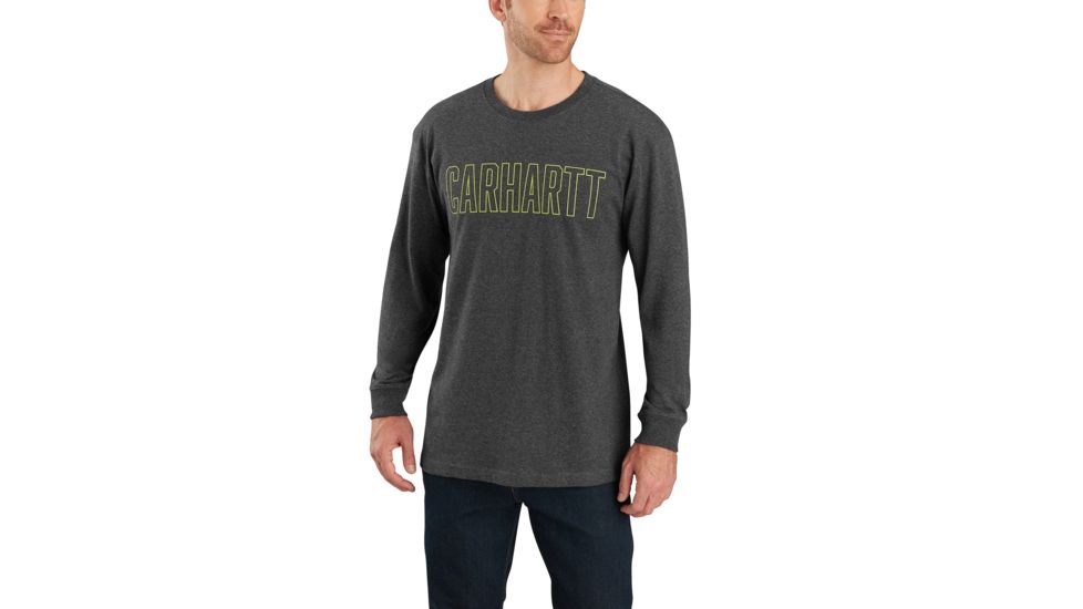 Carhartt M Workwear Block Logo Graphic Long Sleeve T-Shirt - Mens, Carbon Heather, Extra Large, 103841-026REGXLA