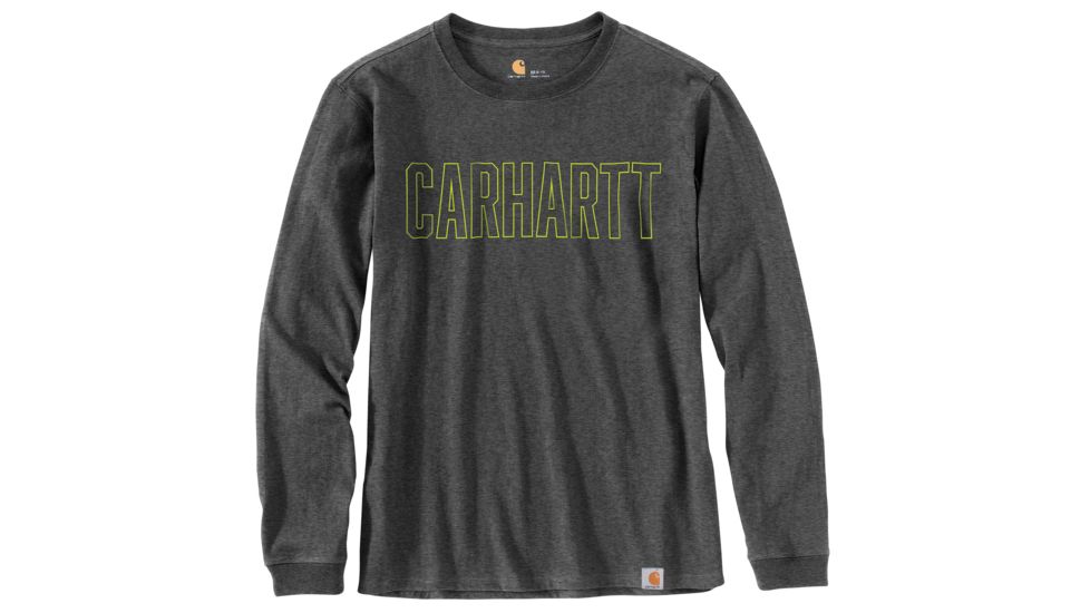 Carhartt M Workwear Block Logo Graphic Long Sleeve T-Shirt - Mens, Carbon Heather, Extra Large, 103841-026REGXLA
