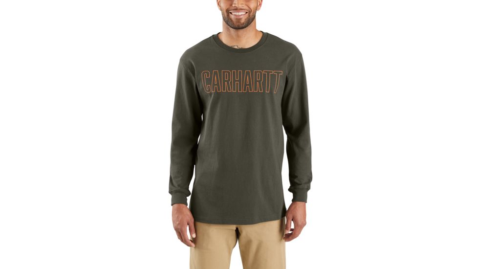 Carhartt M Workwear Block Logo Graphic Long Sleeve T-Shirt - Mens, Peat, Extra Large, 103841-306REGXLA