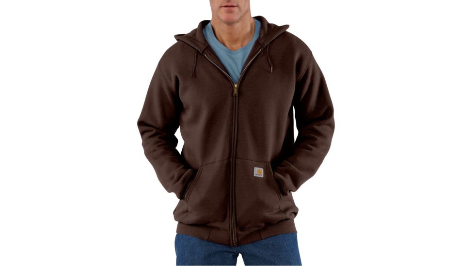 Midweight Hooded Zip-Front Sweatshirt - Mens-Dark Brown-Large-Regular