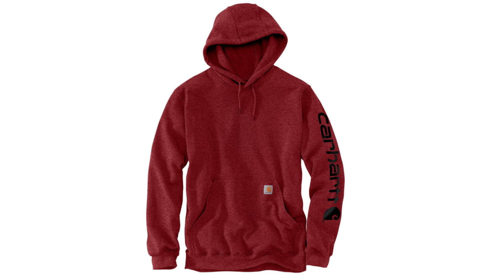 Carhartt Midweight Signature Sleeve Logo Hooded Sweatshirt - Mens, Dark Barn Red Heather, Small, K288-R07-REG-SML