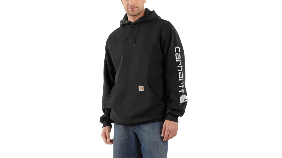 Carhartt Midweight Signature Sleeve Logo Swtsh Hdd-Mens, Black, 4XLarge, Tall, K288-BLK-TLL-4XL