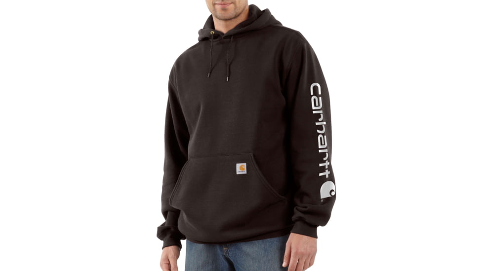 Carhartt Midweight Signature Sleeve Logo Swtsh Hdd-Mens, Dark Brown, 4XLarge, Tall, K288-DKB-TLL-4XL