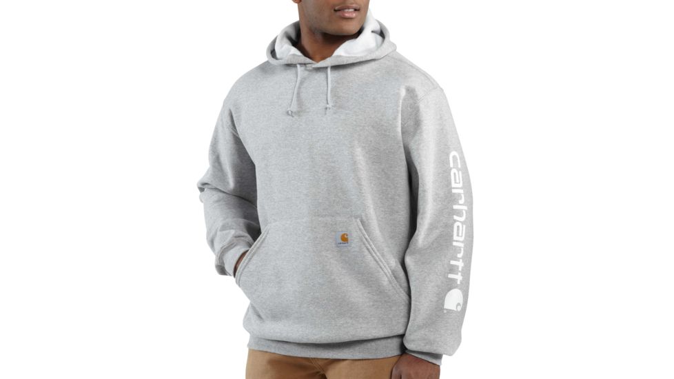 Carhartt Midweight Signature Sleeve Logo Swtsh Hdd-Mens, Heather Gray, 4XLarge, Tall, K288-HGY-TLL-4XL