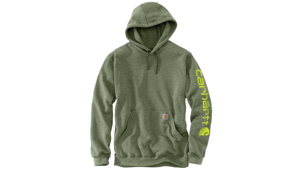 Carhartt MW Signature Sleeve Logo Hooded Swtsh - Mens, Olivine Heather, Medium, K288-G01REGMEDA