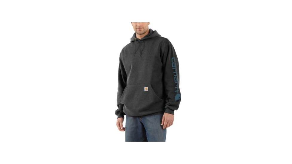 Carhartt MW Signature Sleeve Logo Sweatshirt Hdd - Mens, Carbon Heather/ Stream Blue, XL-REG, K288-060-REG-XLG