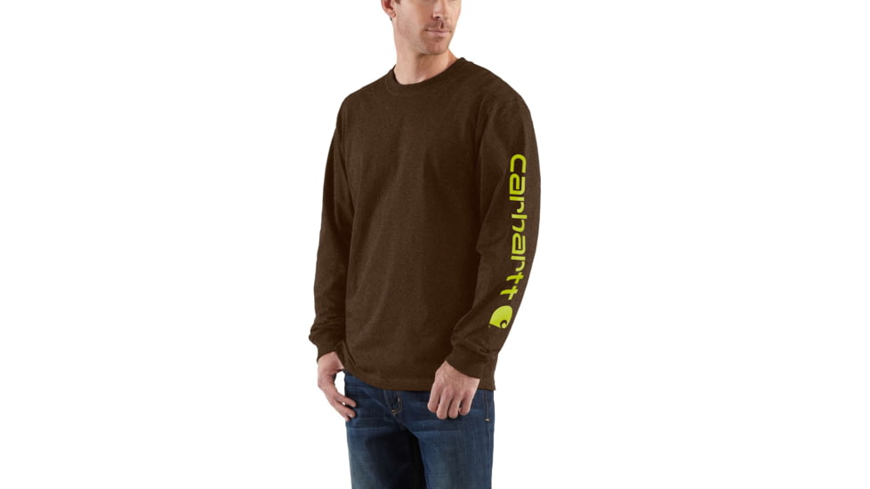 Carhartt Signature Sleeve Logo Long Sleeve T-Shirt for Mens, Dark Coffee Heather, Extra Large/Tall K231-202-TLL-XLG