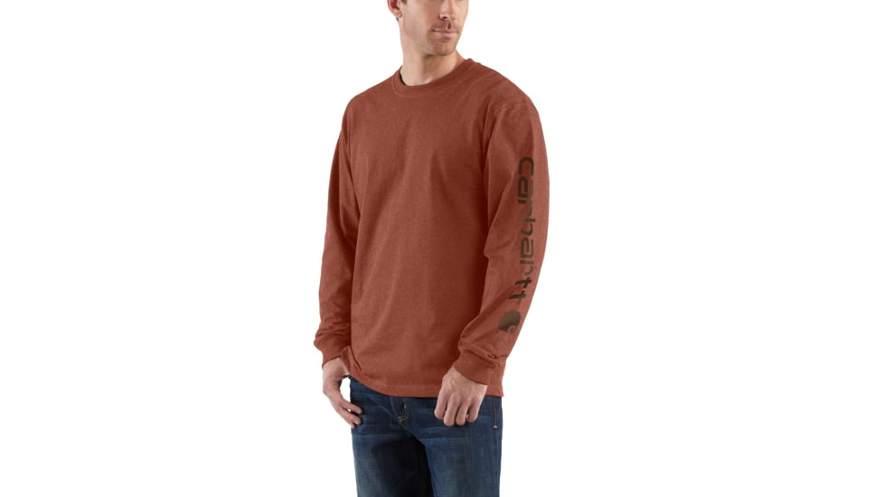 Carhartt Signature Sleeve Logo Long Sleeve T-Shirt for Mens, Sequoia Heather, Extra Large/Tall K231-221-TLL-XLG