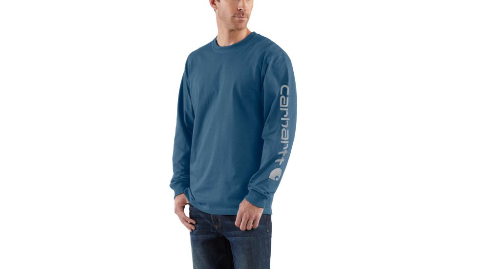 Carhartt Signature Sleeve Logo Long Sleeve T-Shirt for Mens, Stream Blue, Extra Large/Regular K231-984-REG-XLG