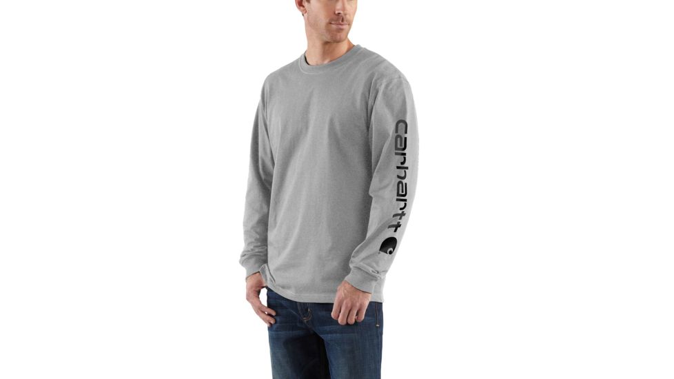 Carhartt Signature Sleeve Logo Long Sleeve T-Shirt for Mens, Heather Gray, 2XL/Regular K231-HGY-REG-XXL