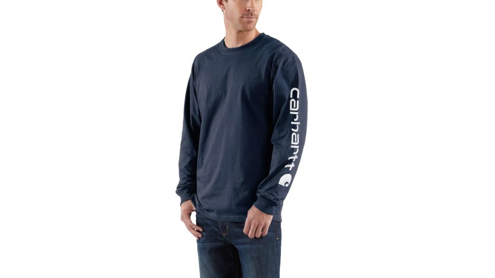 Carhartt Signature Sleeve Logo Long Sleeve T-Shirt for Mens, Navy, Small/Regular K231-NVY-REG-SML