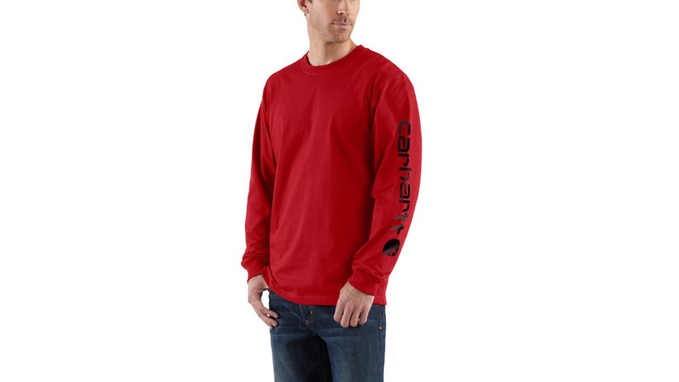 Carhartt Signature Sleeve Logo Long Sleeve T-Shirt for Mens, Red, Small/Regular K231-RED-REG-SML