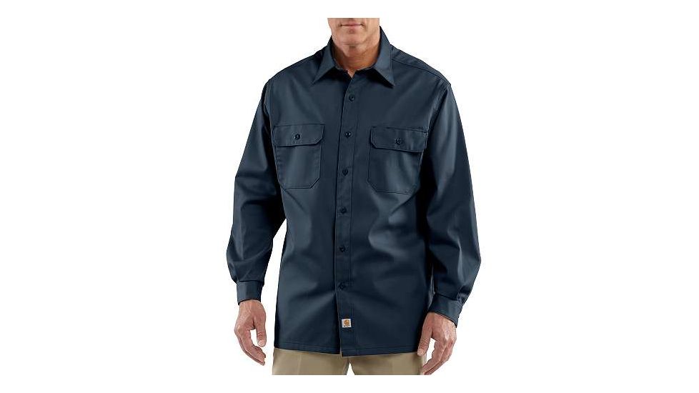 Carhartt Twill Work Shirt Long Sleeve Bfnt-Mens, Navy, M-Tall, S224-NVY-TLL-M