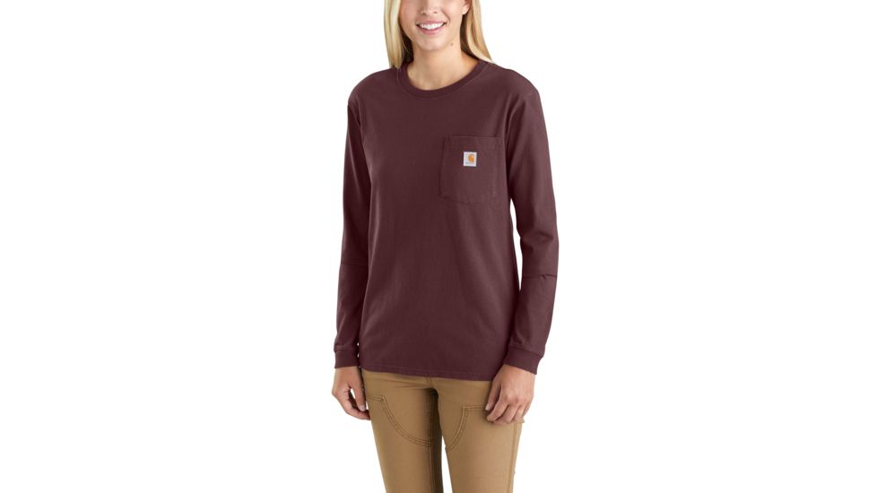 Carhartt Wk126 Workwear Pocket Long Sleeve Tshirt-Womens, Deep Wine, XLarge, Regular, 103244-643-REG-XL