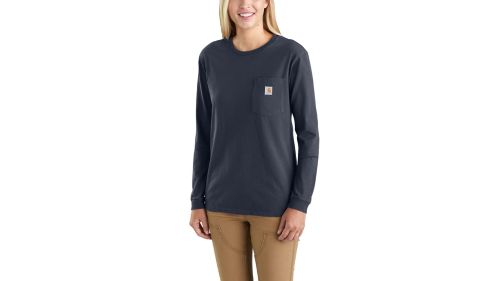 Carhartt Wk126 Workwear Pocket Long Sleeve Tshirt-Womens, Navy, Medium, Regular, 103244-412-REG-M