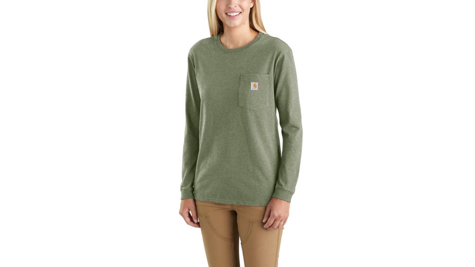 Carhartt Wk126 Workwear Pocket Long Sleeve Tshirt - Womens, Olivine Heather, Extra Small, 103244-G01-REG-XS