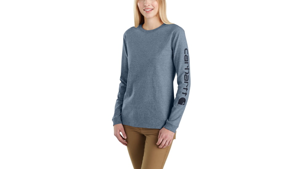 Carhartt WK231 Workwear Slv Logo Long Sleeve TShirt-Womens, Steel Blue Heather, Medium, Regular, 103401-458-REG-M