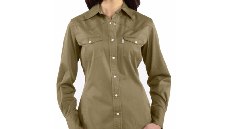 Work Wash Twill Snap Front Shirt - Womens-Dark Khaki-Small