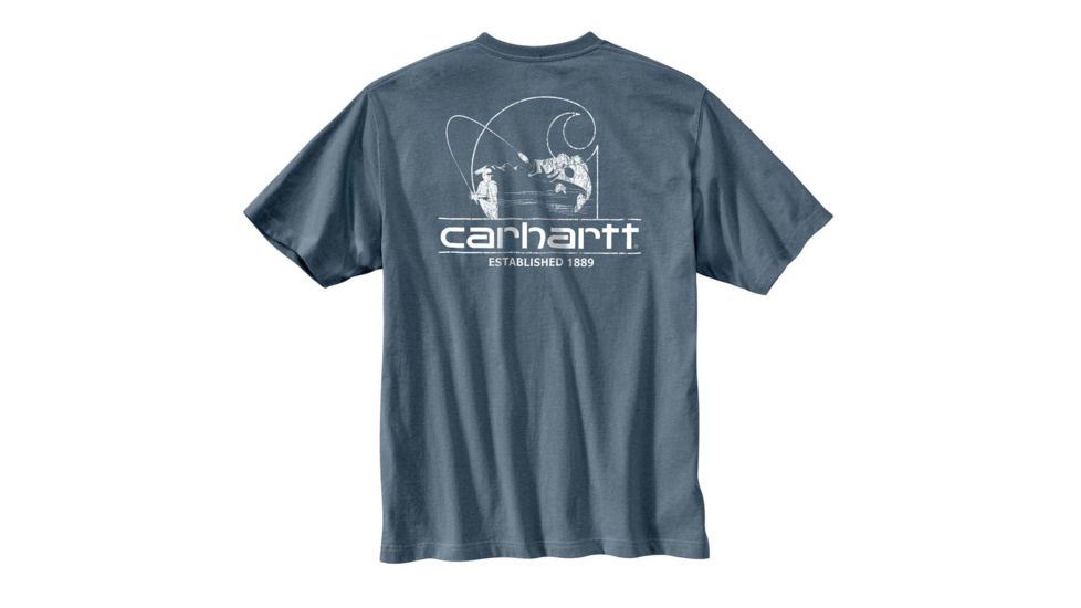 Carhartt Workwear Logo Fish Graphic Pocket Short Sleeve T-Shirt - Mens, Steel Blue, Small-Regular, 103561-437-S-REG