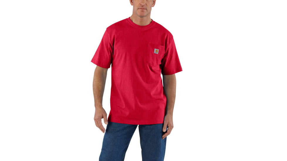 Carhartt Workwear Pkt Short Sleeve Henley MW Jersey Org Fit - Mens, Red Heather, S-REG K87-636-REG-SML