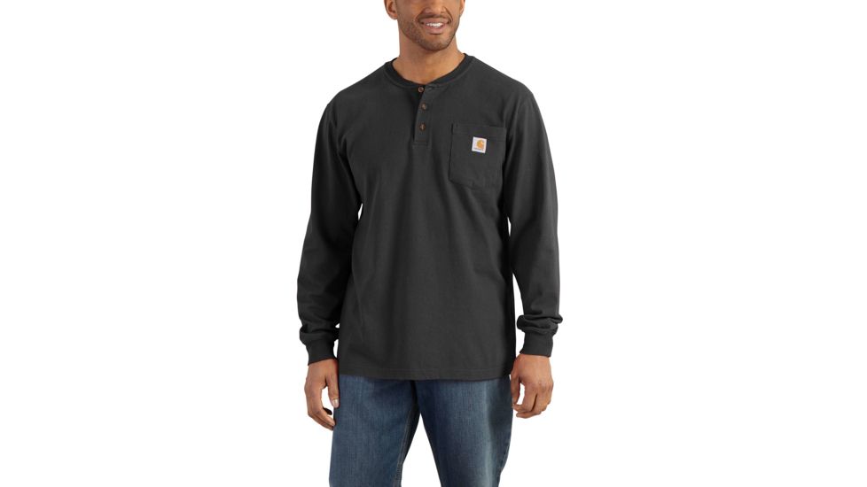 Carhartt Workwear Pocket Long Sleeve Henley for Mens, Black, Small/Regular K128-BLK-REG-SML