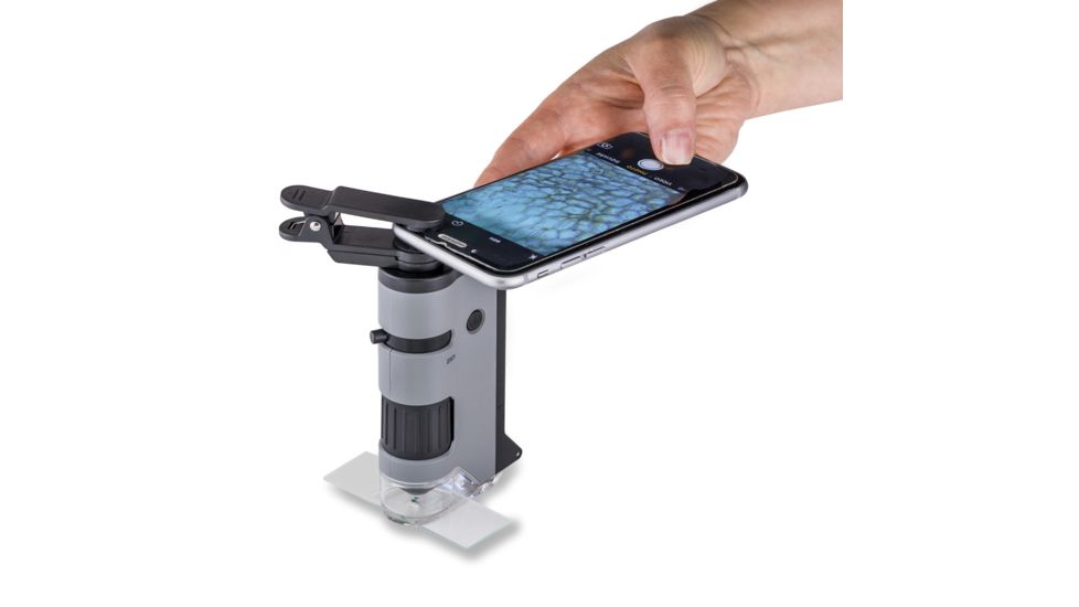 Carson 100x-250x MicroFlip Portable Microscope, w/ Phone Clip, Grey/Black MP-250