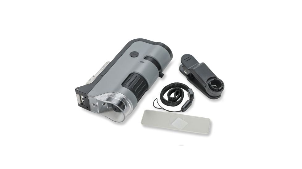 Carson 100x-250x MicroFlip Portable Microscope, w/ Phone Clip, Grey/Black MP-250