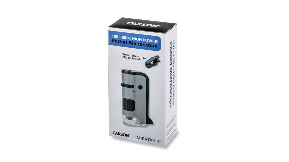 Carson 100x-250x MicroFlip Portable Microscope, w/ Phone Clip, Grey/Black MP-250