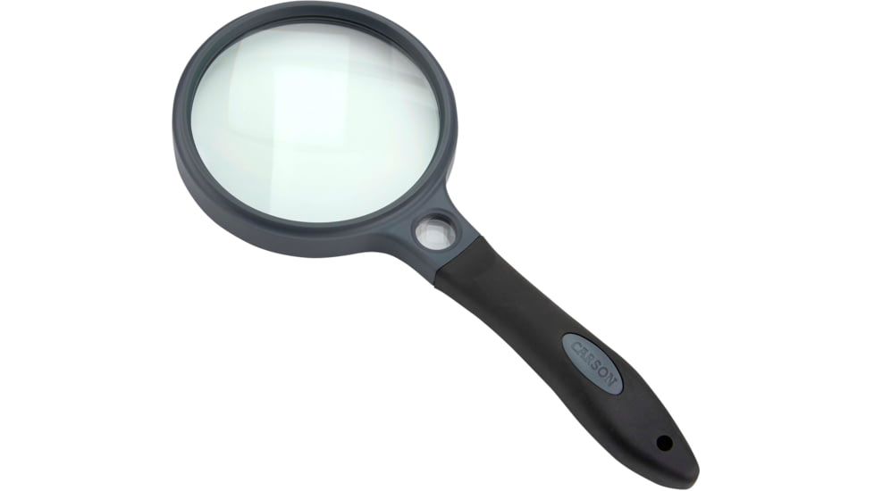 Carson 3.5in Soft-Grip Glass Magnifier, 2x with 11.5x Spot Lens and Case