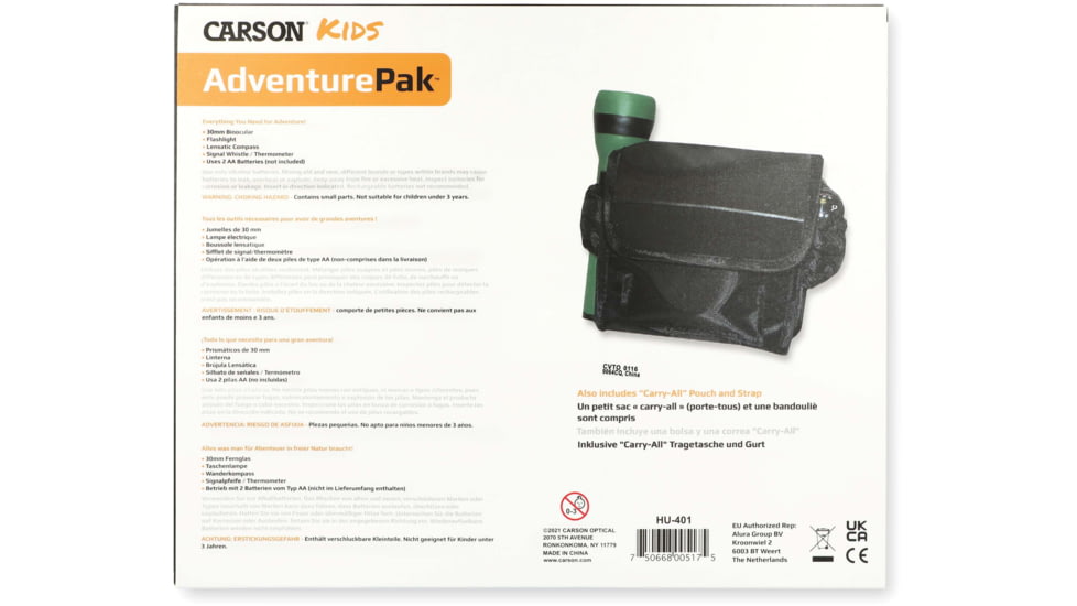 Carson Adventure Pak Binoculars, 5x30mm, Roof Prism, Matte Green, HU-401