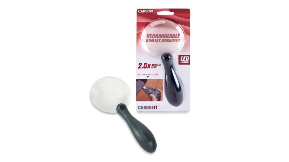 Carson ChargeIt LED Lighted Magnifier, Grey, 3.4 x 1.2 x 7.9 Inches, UM-90