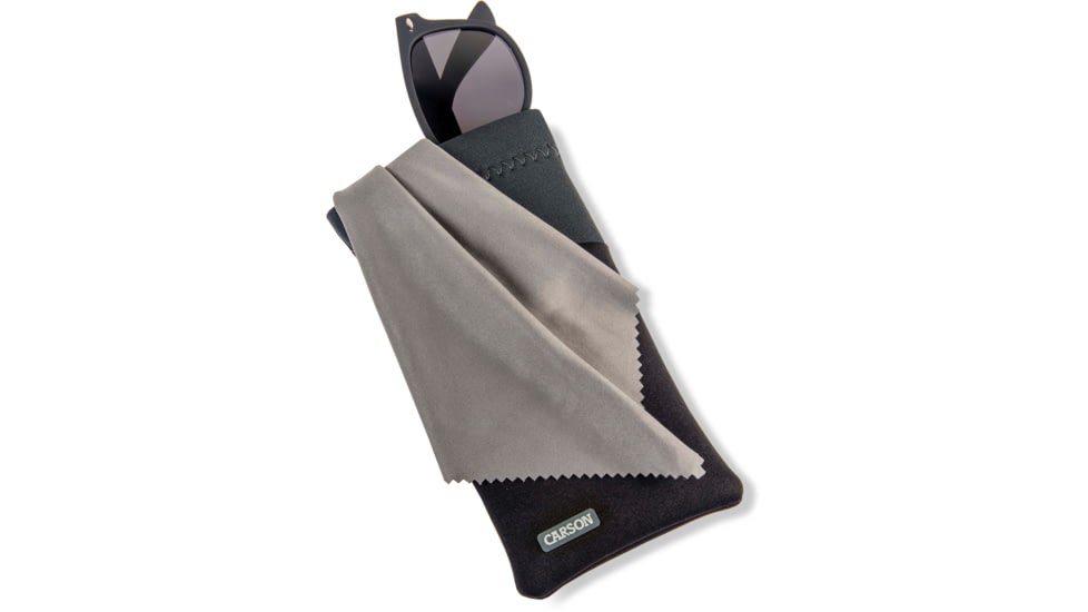 Carson Eyeglass Pouch w/Built-in Microfiber Cloth, Black/Grey, 6.7x7.6in, EC-10BKGY