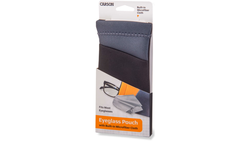 Carson Eyeglass Pouch w/Built-in Microfiber Cloth, Black/Grey, 6.7x7.6in, EC-10BKGY