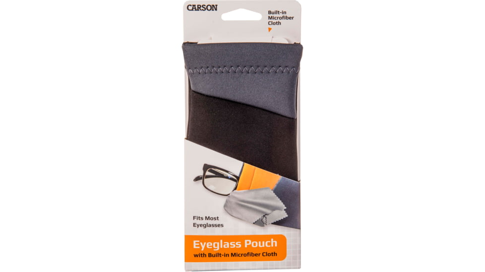 Carson Eyeglass Pouch w/Built-in Microfiber Cloth, Black/Grey, 6.7x7.6in, EC-10BKGY