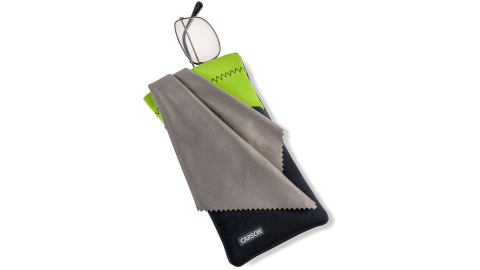 Carson Eyeglass Pouch w/Built-in Microfiber Cloth, Grey/Green, 6.7x7.6in, EC-10GYGR