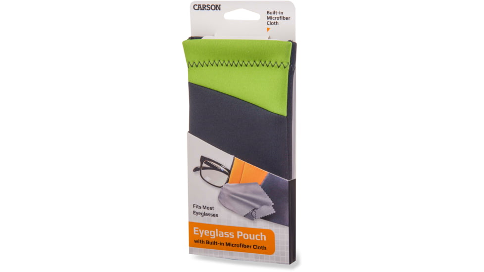 Carson Eyeglass Pouch w/Built-in Microfiber Cloth, Grey/Green, 6.7x7.6in, EC-10GYGR