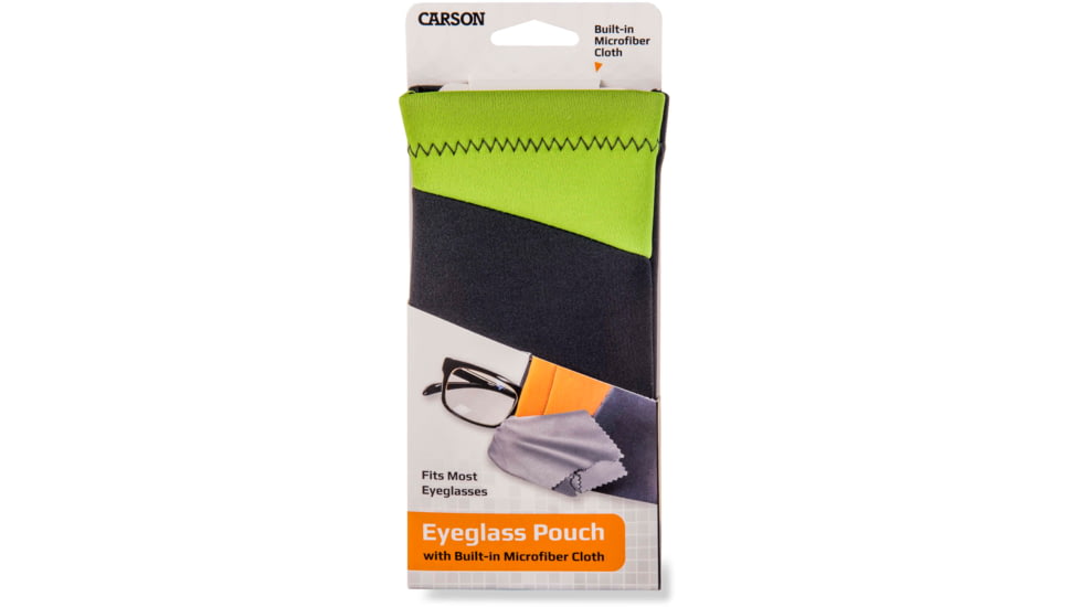 Carson Eyeglass Pouch w/Built-in Microfiber Cloth, Grey/Green, 6.7x7.6in, EC-10GYGR