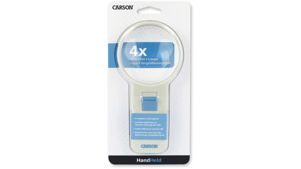 Carson Illuminated Handheld Magnifier, 4x Power, 3in Aspheric LED Lighted, Ivory/Blue, Small, SV-40