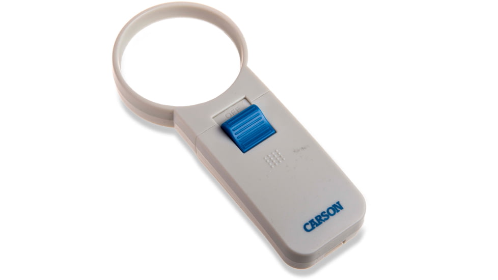 Carson Illuminated Handheld Magnifier, 5x Power, 2.5in Aspheric LED Lighted, Ivory/Blue, Small, SV-50
