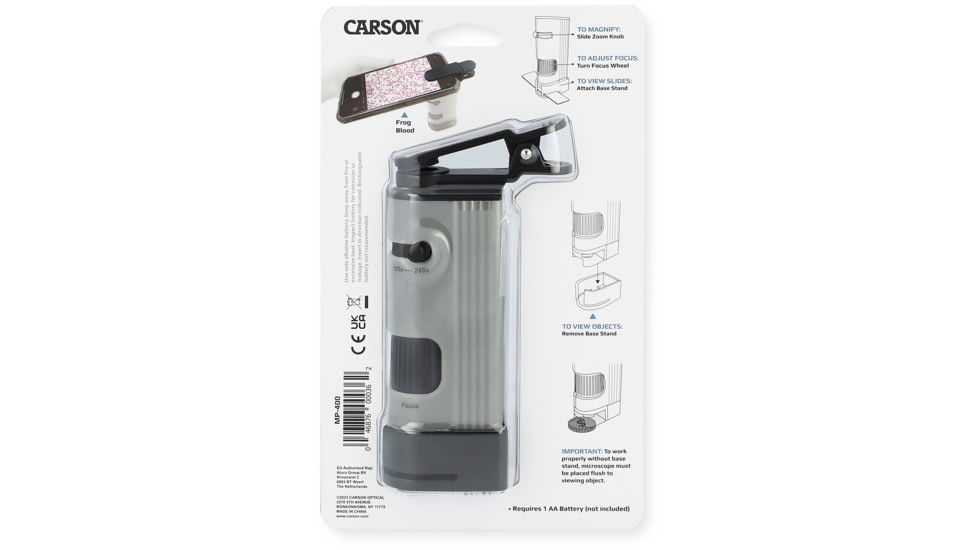 Carson Optical MP-400 MicroPic 120-240x Pocket Microscope, Gray, 1.0 in x 1.7 in x 5.1 in, MP-400